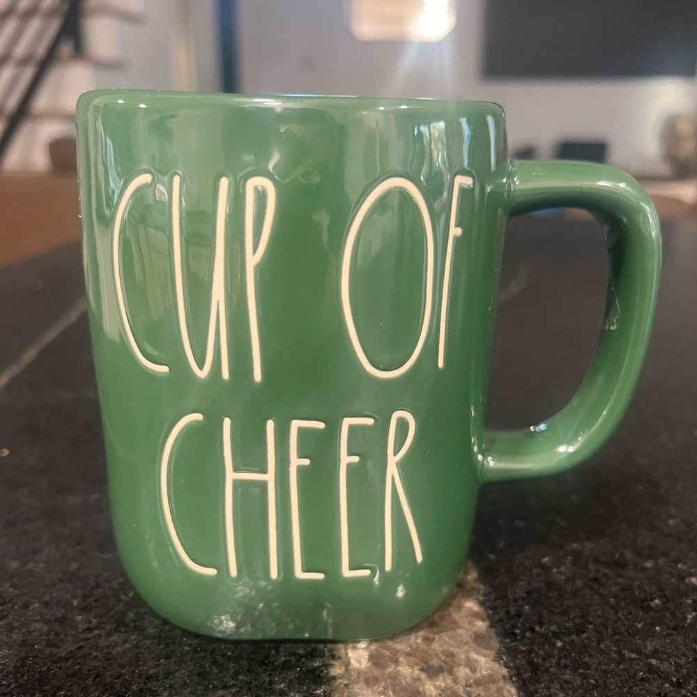 Rae Dunn Magenta CUP OF CHEER Green 20 Oz Ceramic Coffee Tea Mug Cup New - Picture 2 of 5